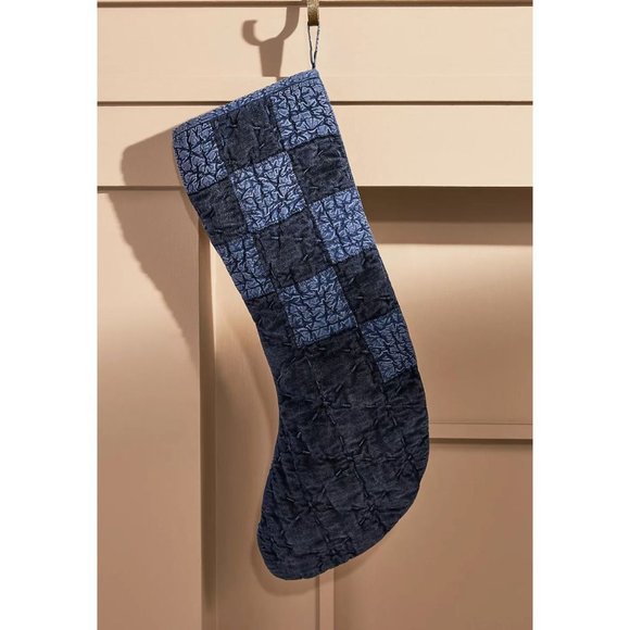 Anthropologie Dark Blue Quilted Navona Stocking - Picture 3 of 5